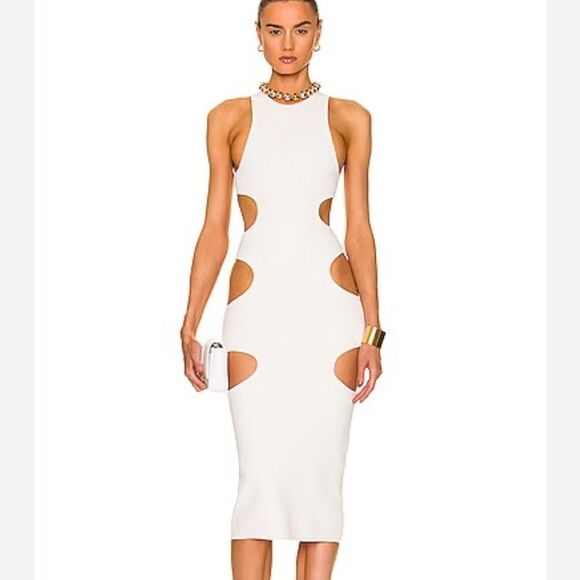 NWT DUNDAS Cut Out MIDI Dress White Knit Revolve Small - Picture 2 of 16